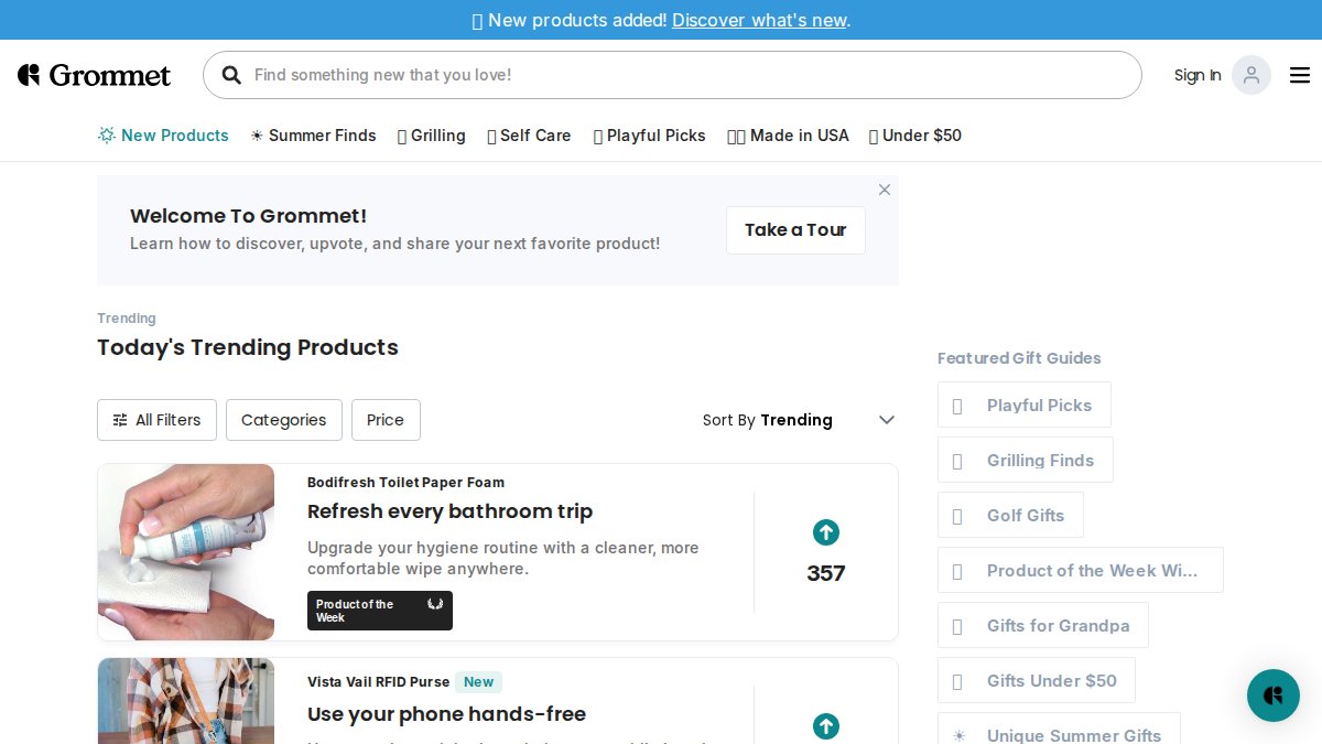 Screenshot of thegrommet.com interface