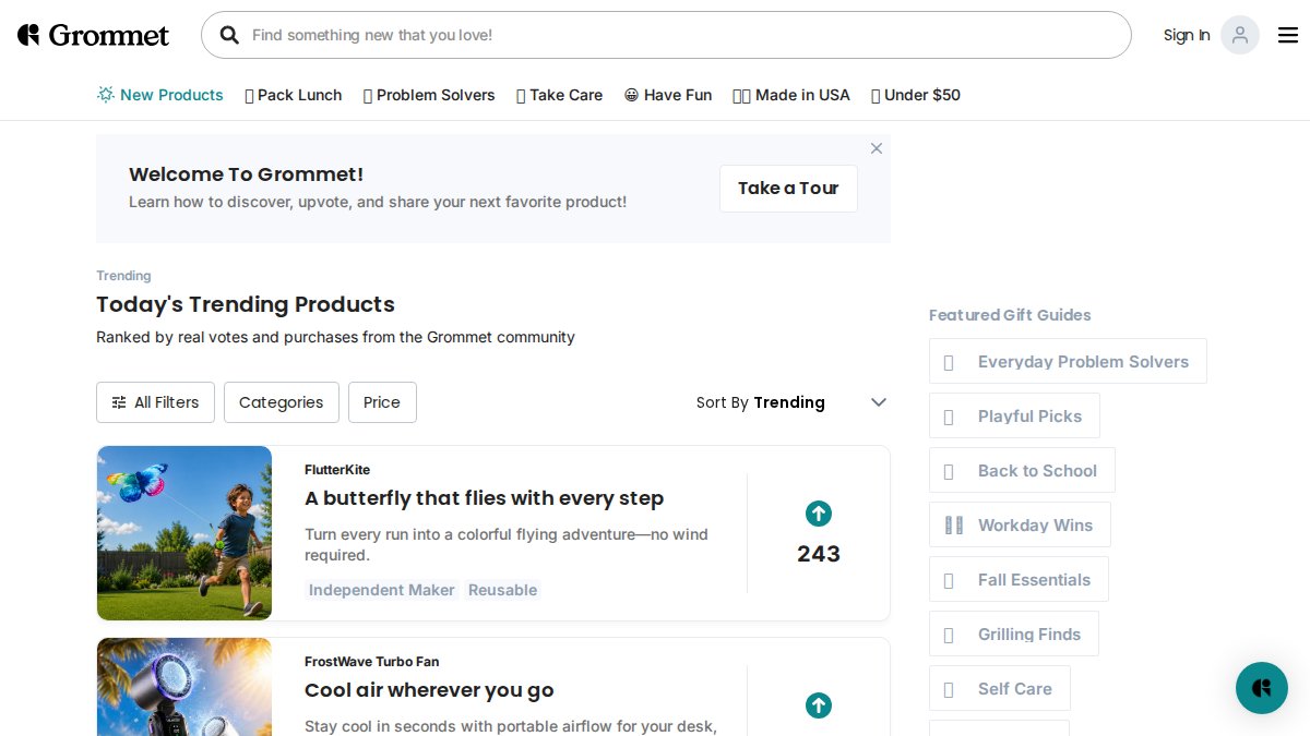 Screenshot of thegrommet.com interface