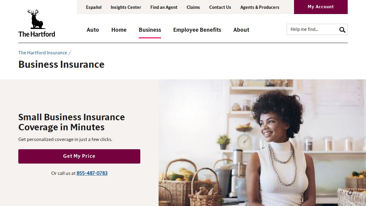 Screenshot of Business Insurance page on thehartford.com