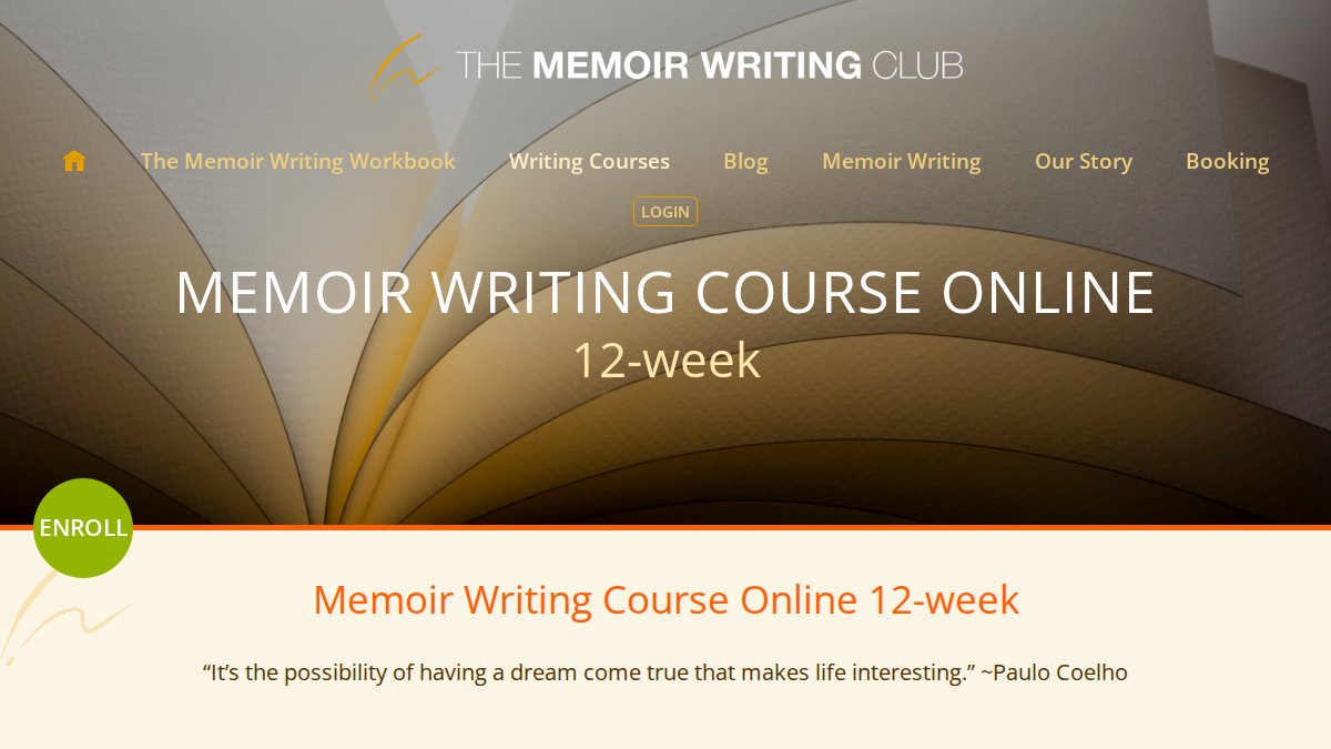 Screenshot of Memoir Writing Course Online 12 Week page on thememoirwritingclub.com