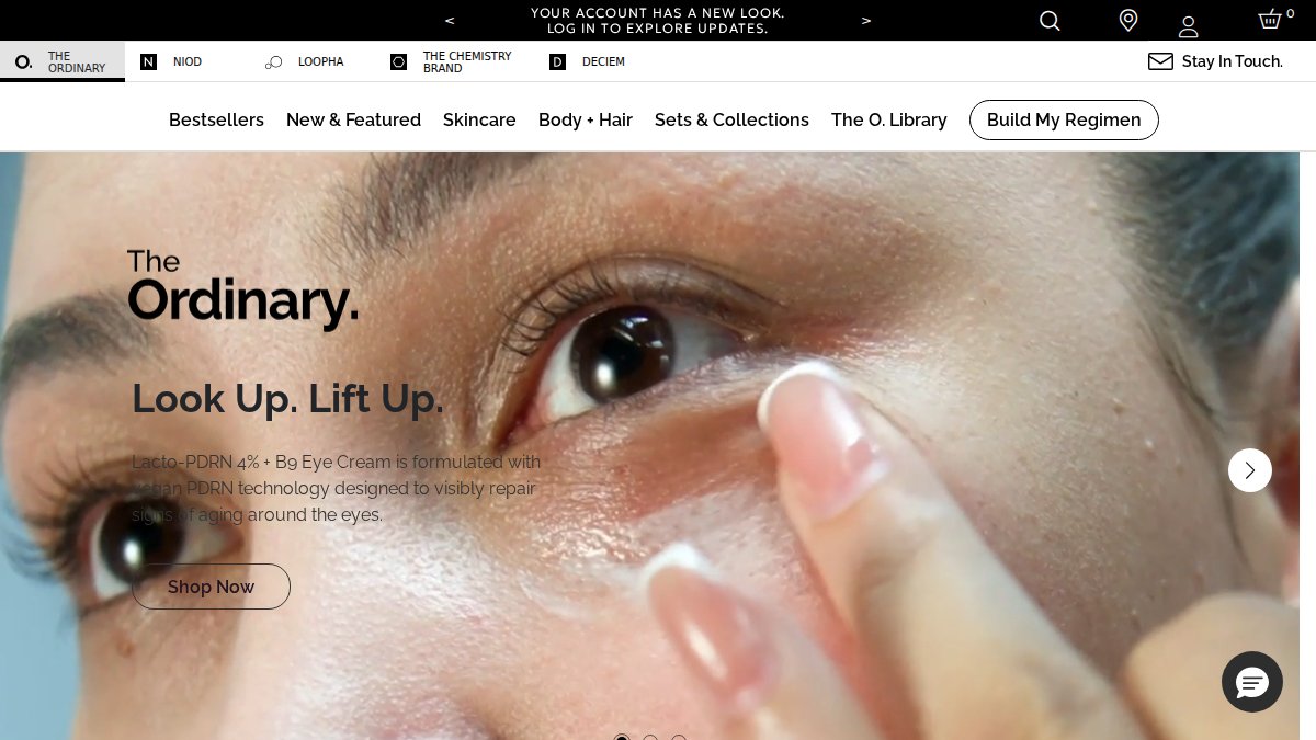 Screenshot of theordinary.com interface