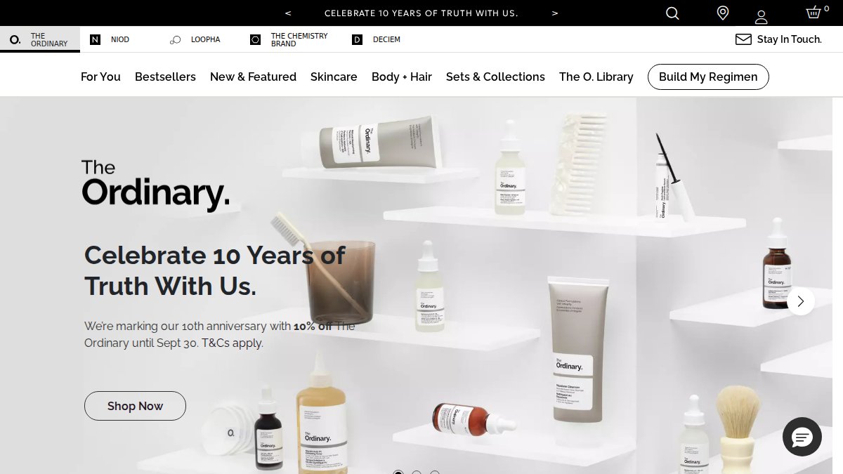 Screenshot of theordinary.com interface