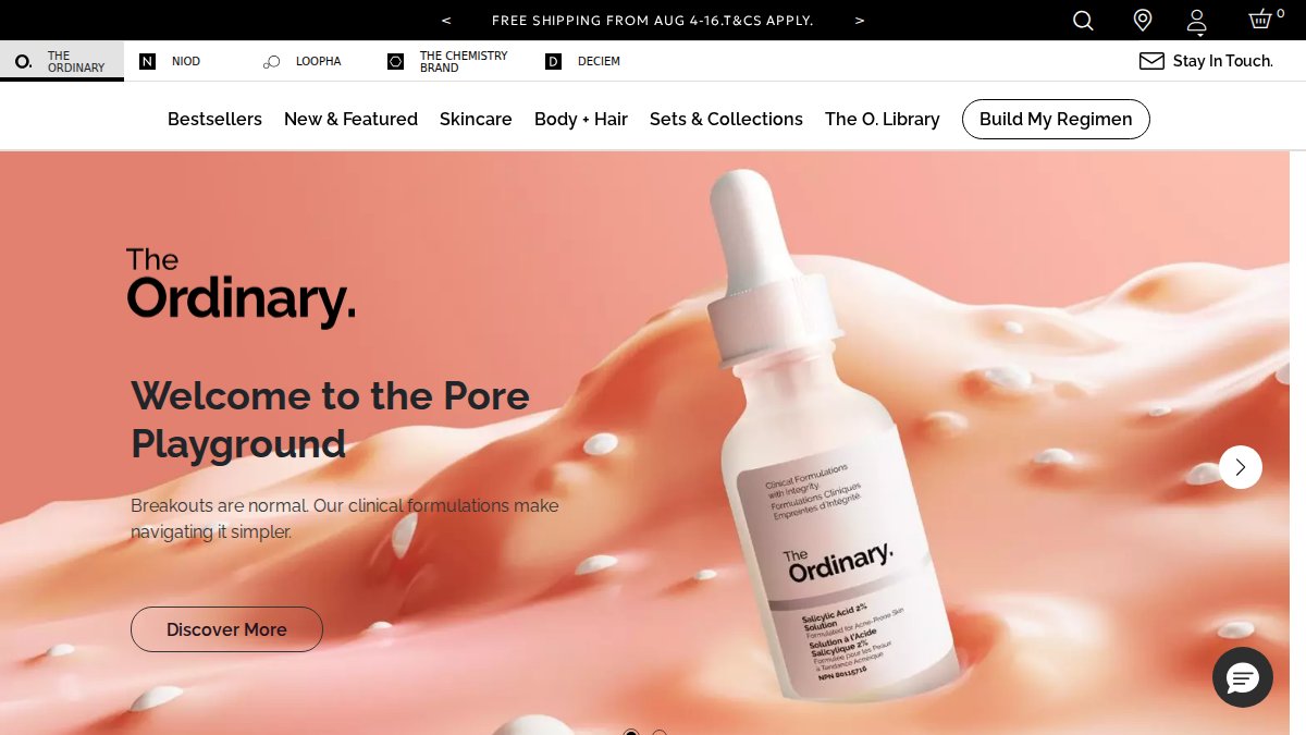 Screenshot of theordinary.deciem.com interface