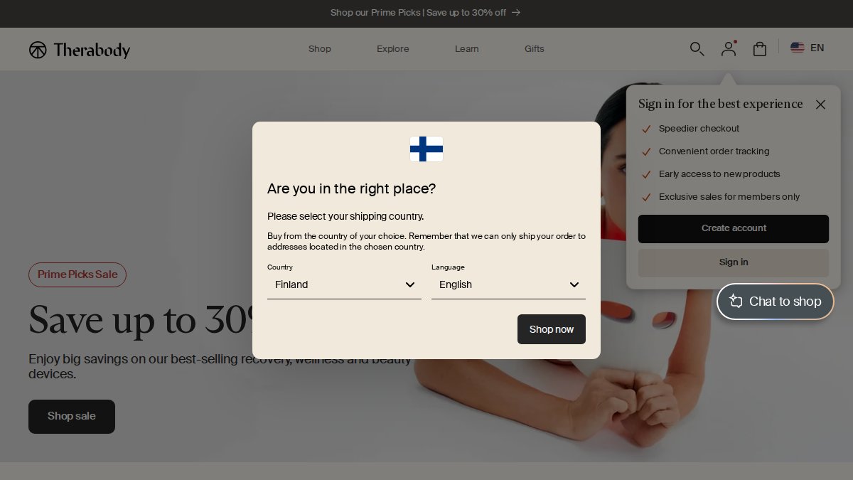 Screenshot of therabody.com interface