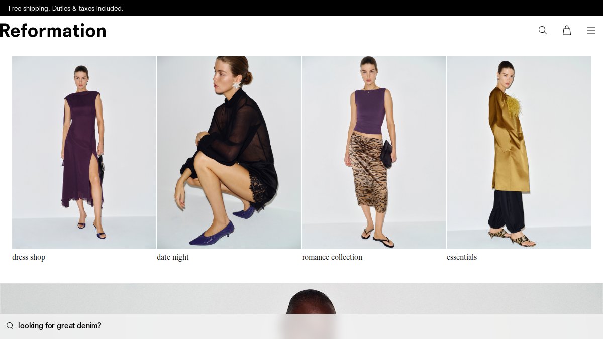 Screenshot of thereformation.com interface