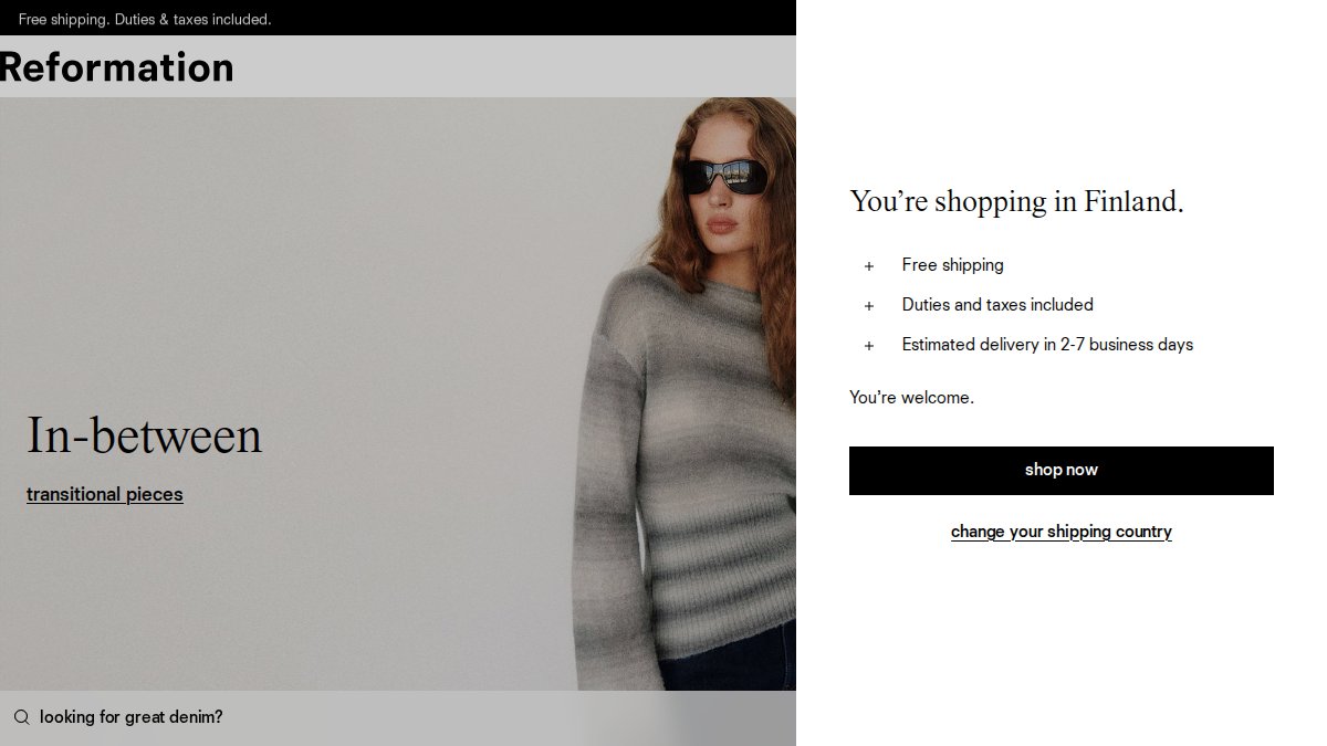 Screenshot of thereformation.com interface