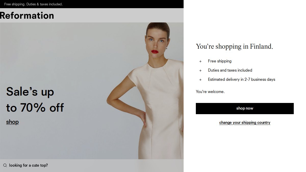 Screenshot of thereformation.com interface