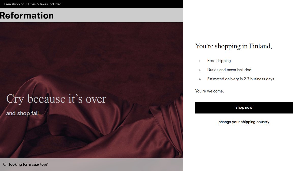Screenshot of thereformation.com interface