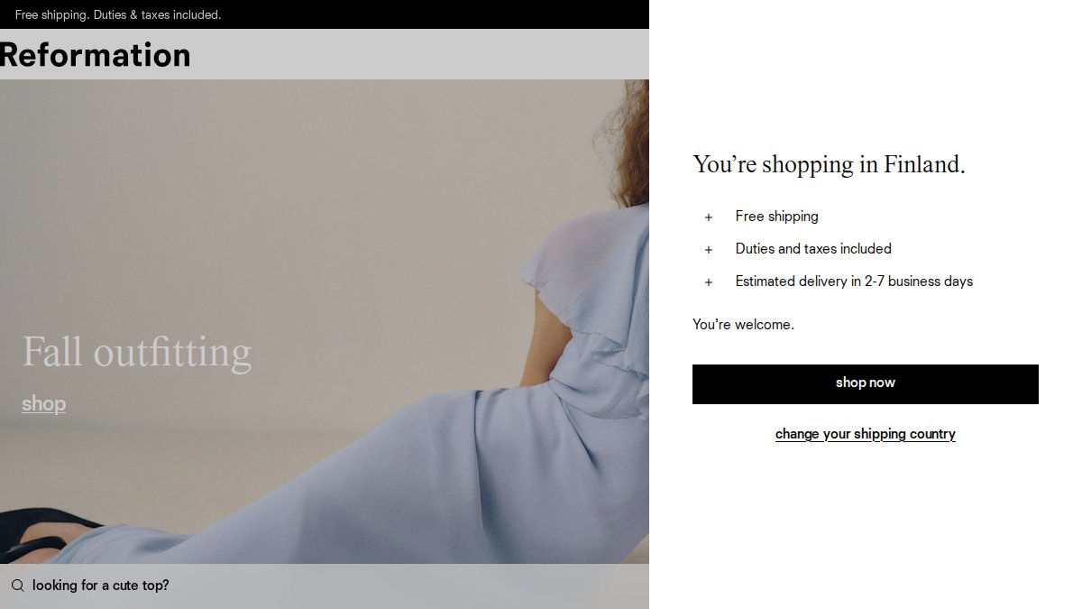 Screenshot of thereformation.com interface