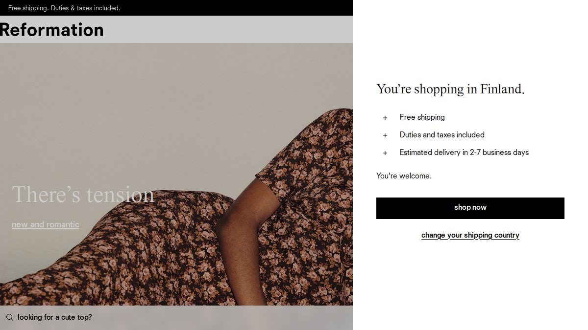 Screenshot of thereformation.com interface