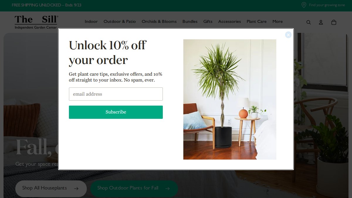 Screenshot of thesill.com interface