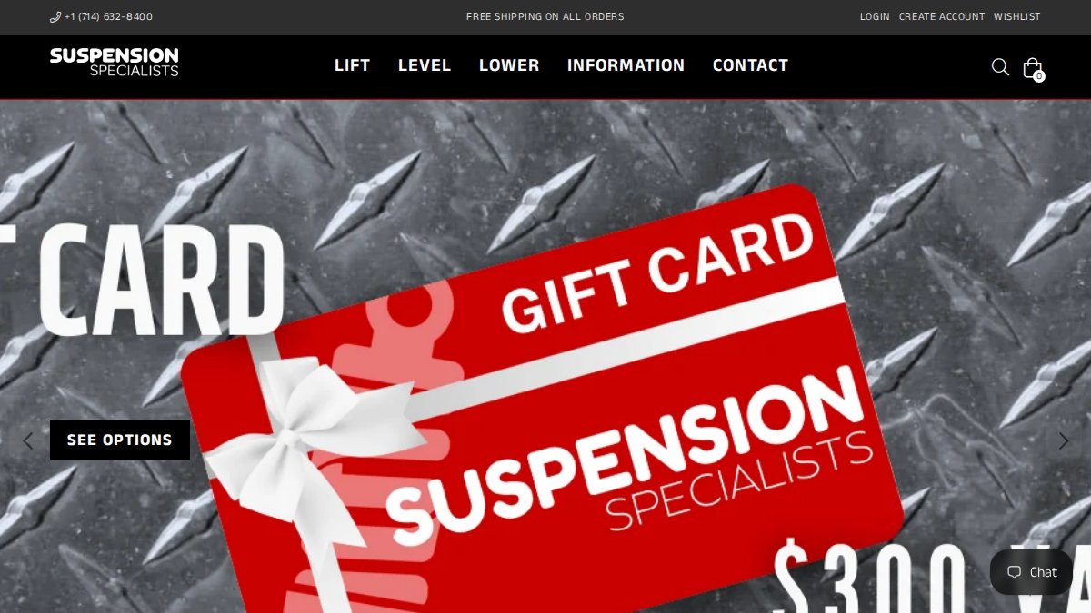 Screenshot of thesuspensionspecialists.com interface