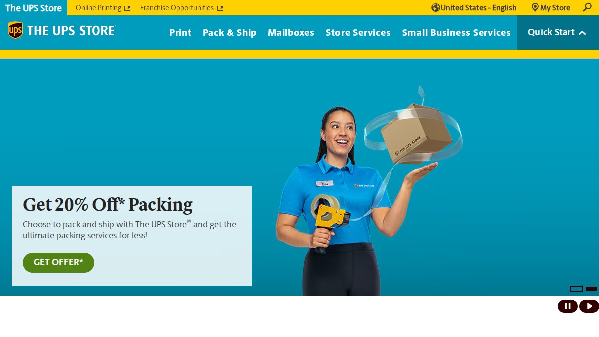 Screenshot of theupsstore.com interface