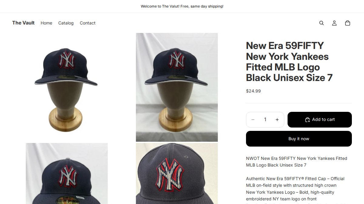 Screenshot of New Era 59fifty New York Yankees Fitted Mlb Logo Black Unisex Size 7 page on thevaultshop.net