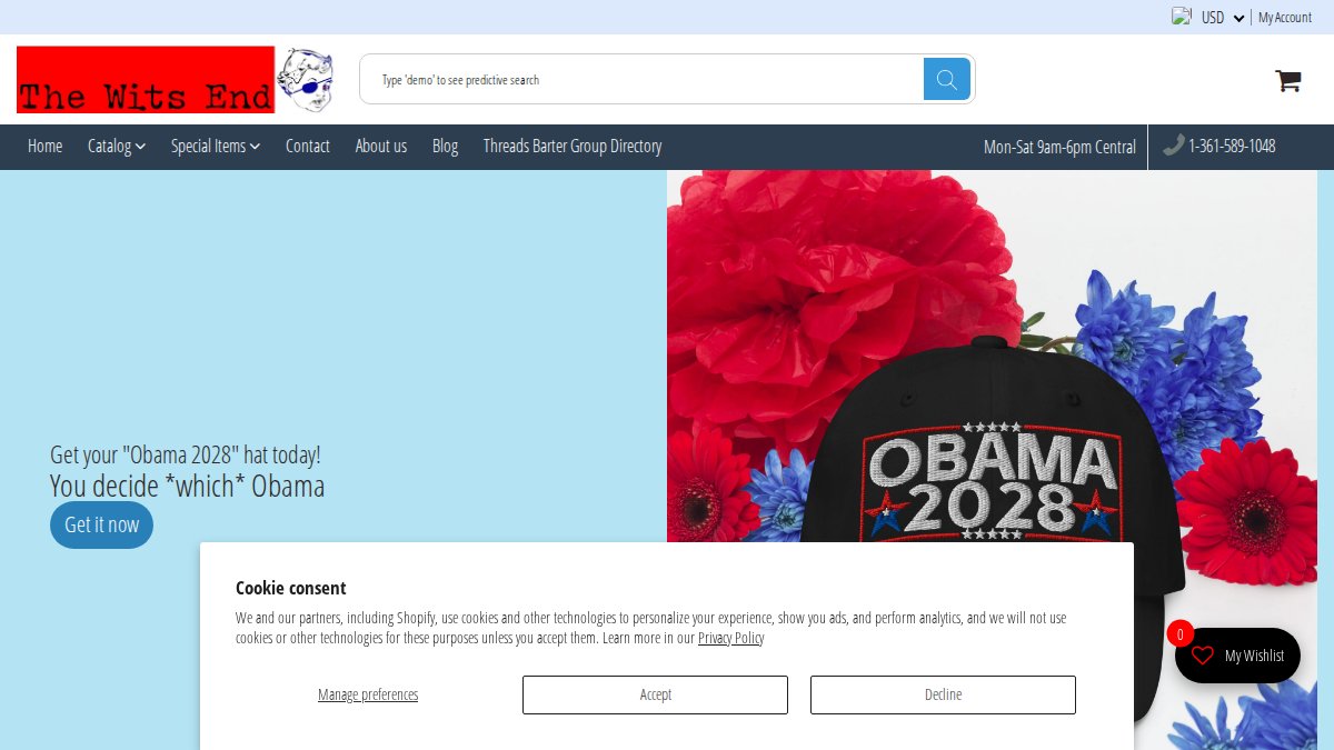 Screenshot of thewitsendstore.com interface