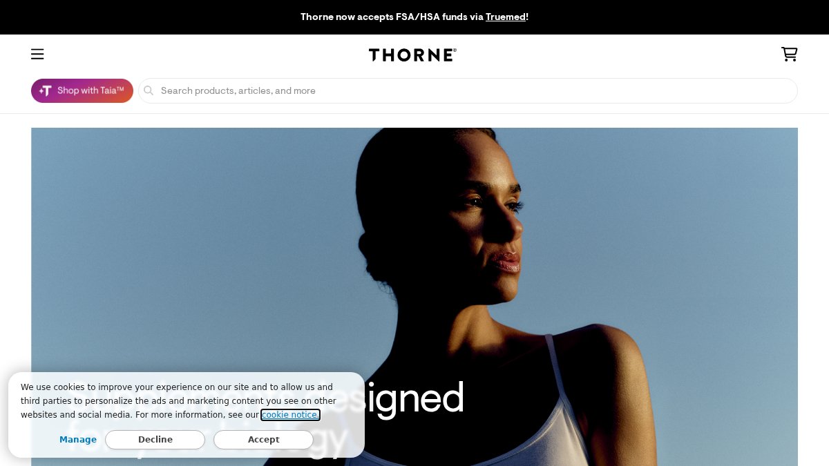 Screenshot of thorne.com interface