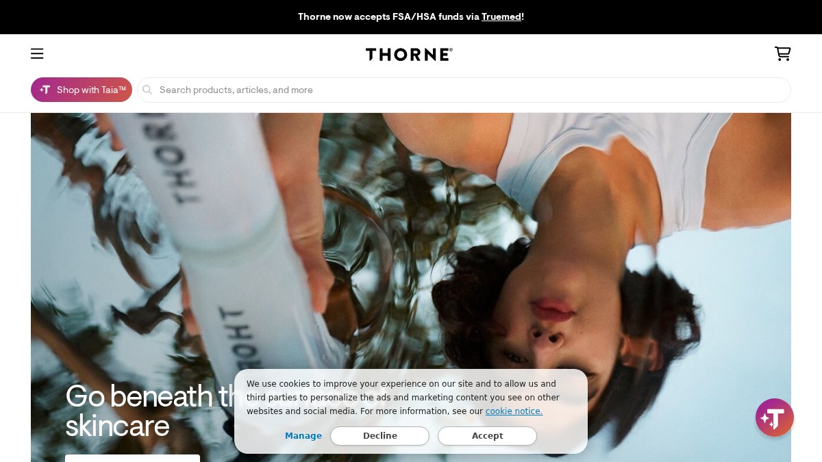 Screenshot of thorne.com interface