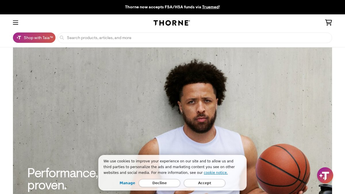 Screenshot of thorne.com interface