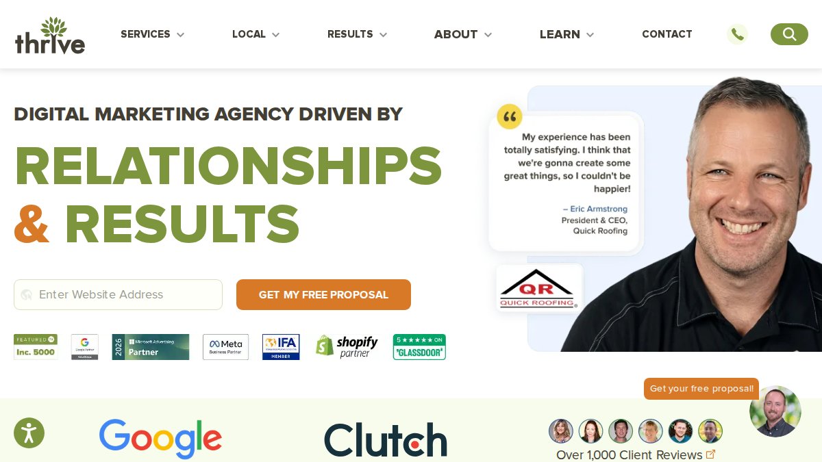 Screenshot of thriveagency.com interface