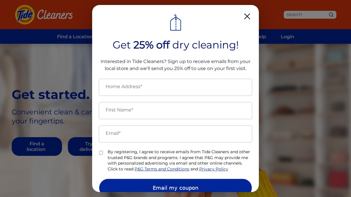 Screenshot of tidecleaners.com interface