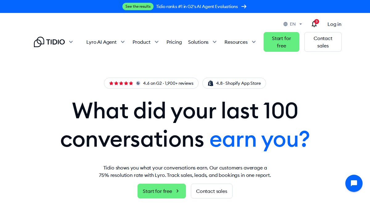 Screenshot of tidio.com interface