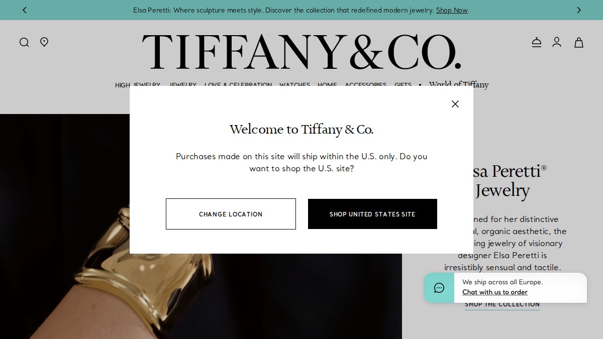 Screenshot of tiffany.com interface