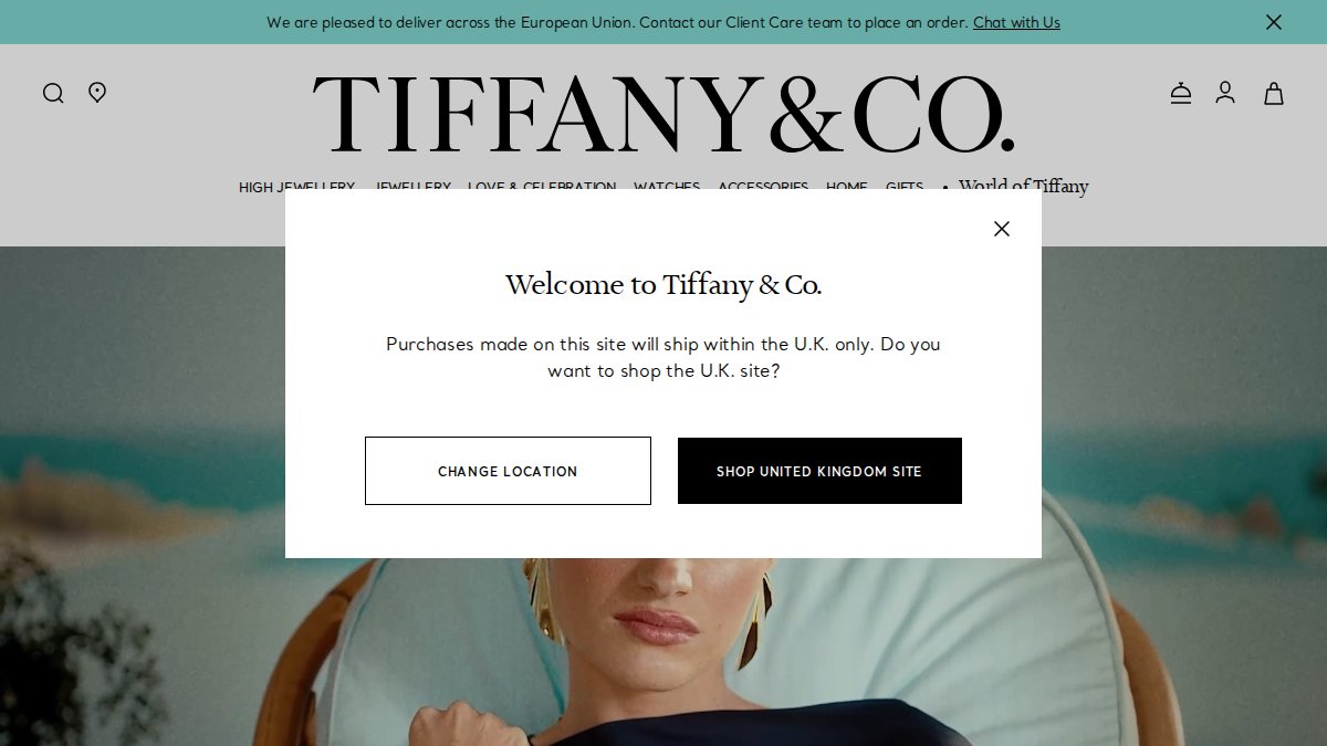 Screenshot of tiffany.co.uk interface