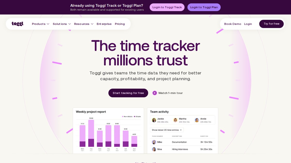 Screenshot of Track page on toggl.com