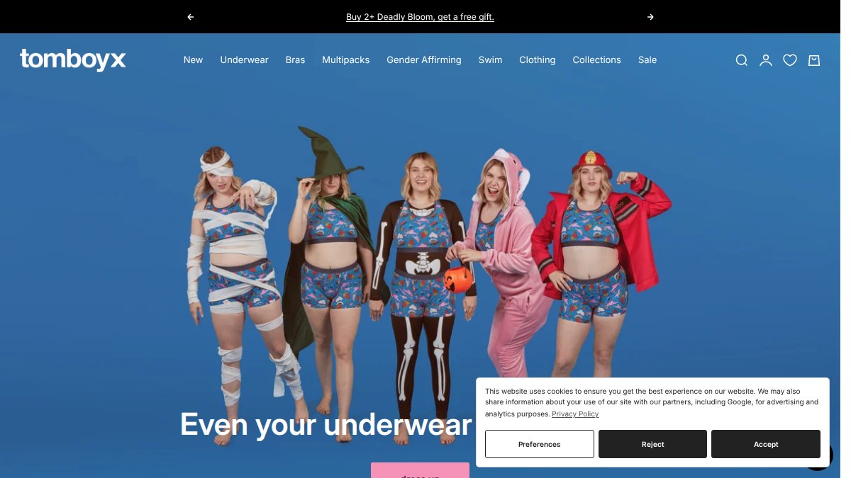 Screenshot of tomboyx.com interface
