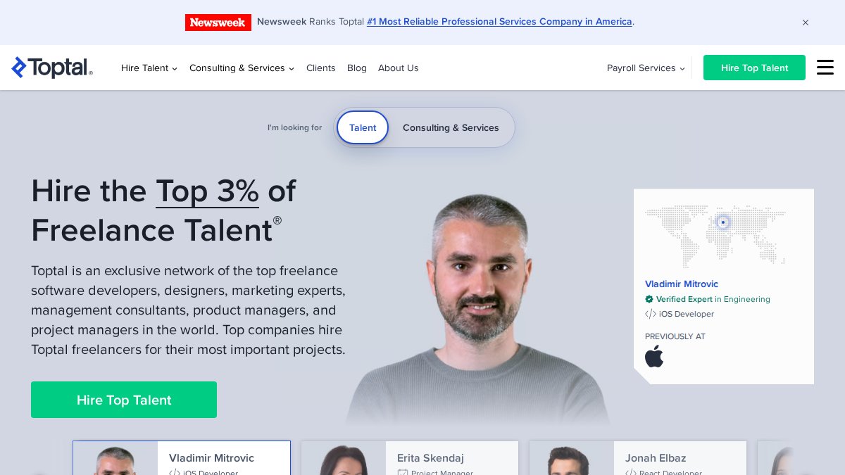 Screenshot of toptal.com interface
