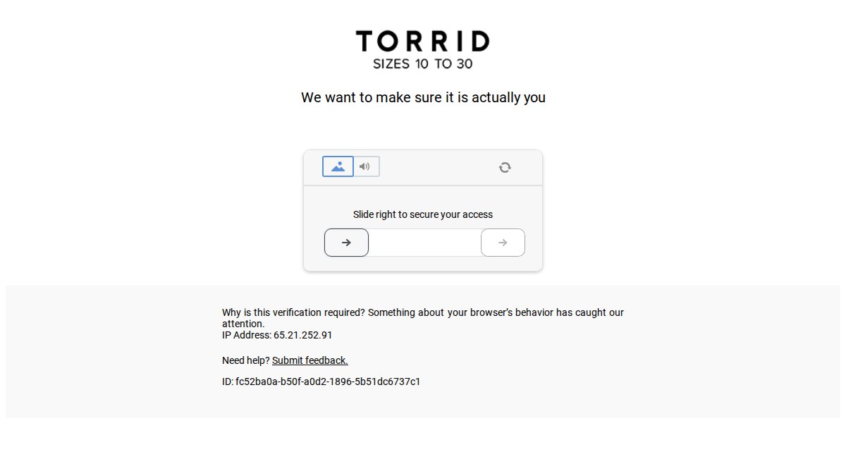 Screenshot of torrid.com interface