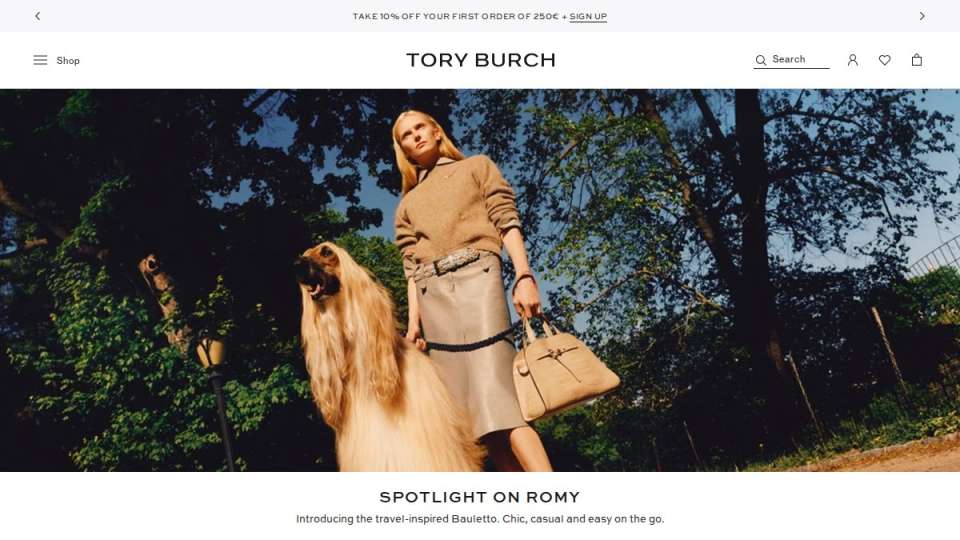 Screenshot of toryburch.com interface