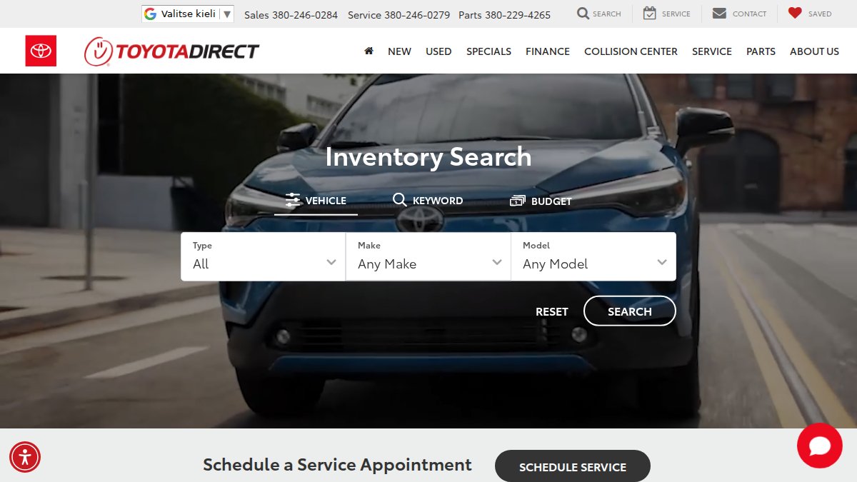 Screenshot of toyotadirect.com interface