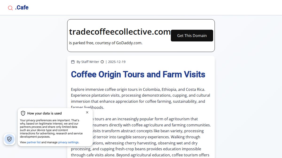 Screenshot of tradecoffeecollective.com interface
