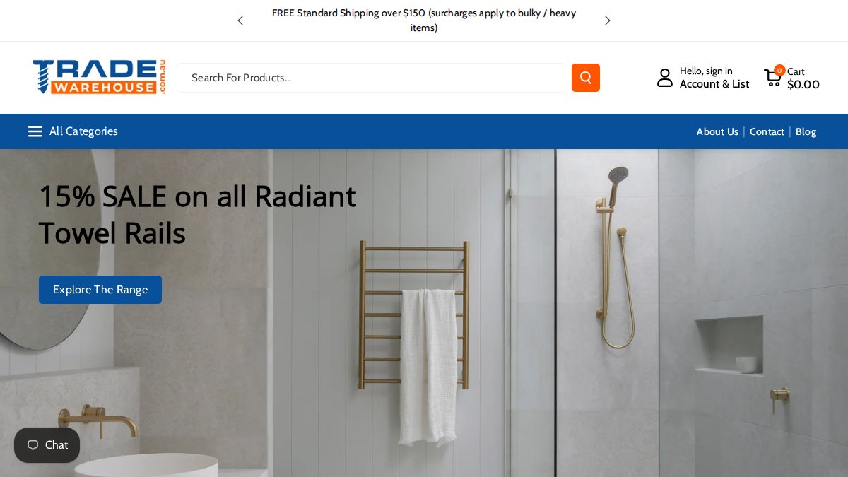 Screenshot of tradewarehouse.com.au interface