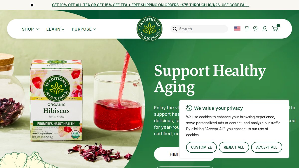 Screenshot of traditionalmedicinals.com interface