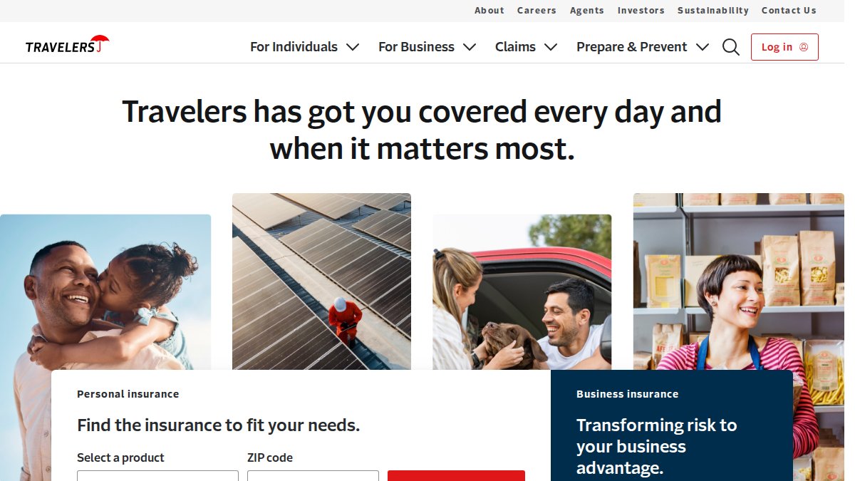 Screenshot of travelers.com interface