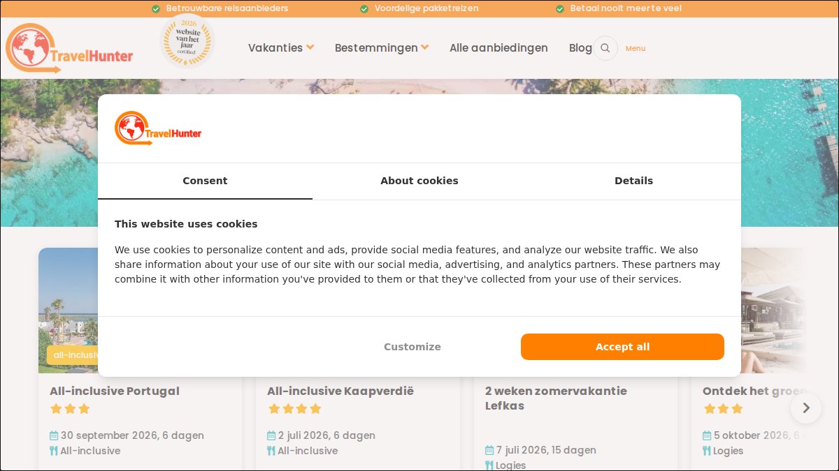Screenshot of travelhunter.nl interface