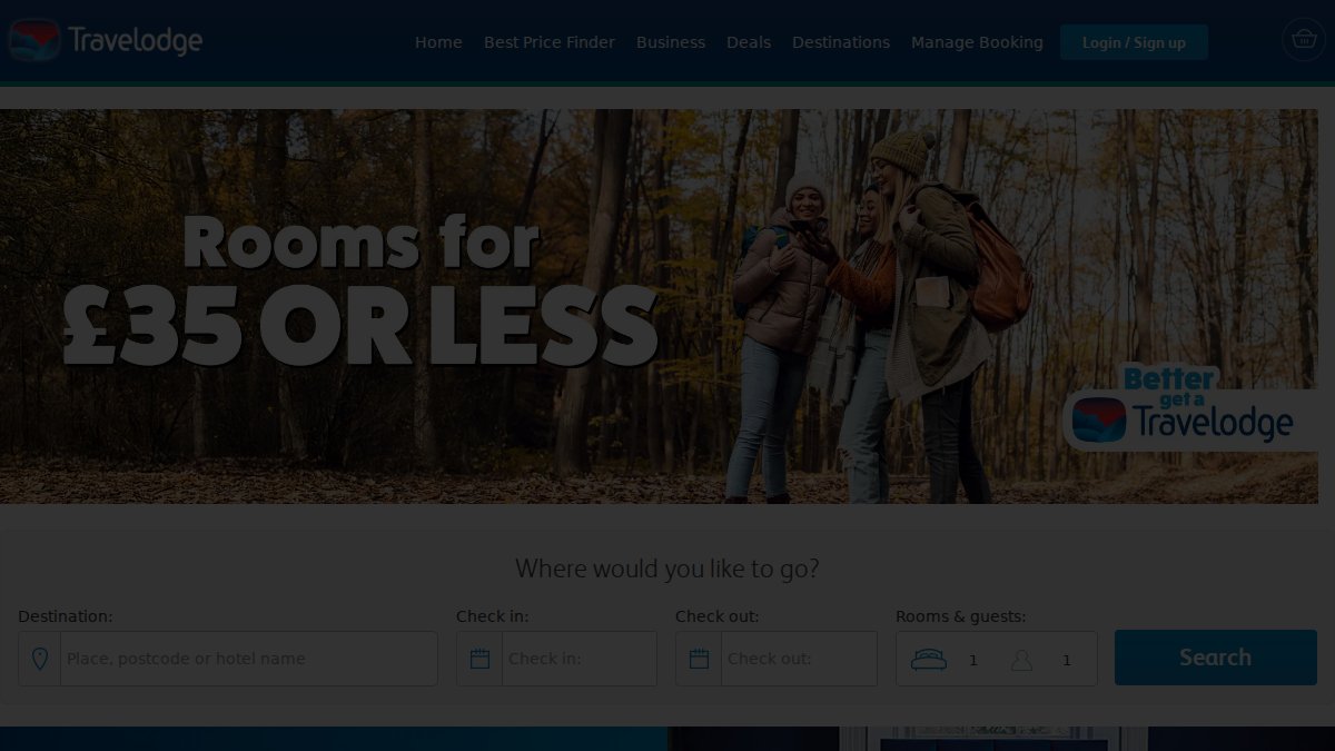 Screenshot of travelodge.co.uk interface