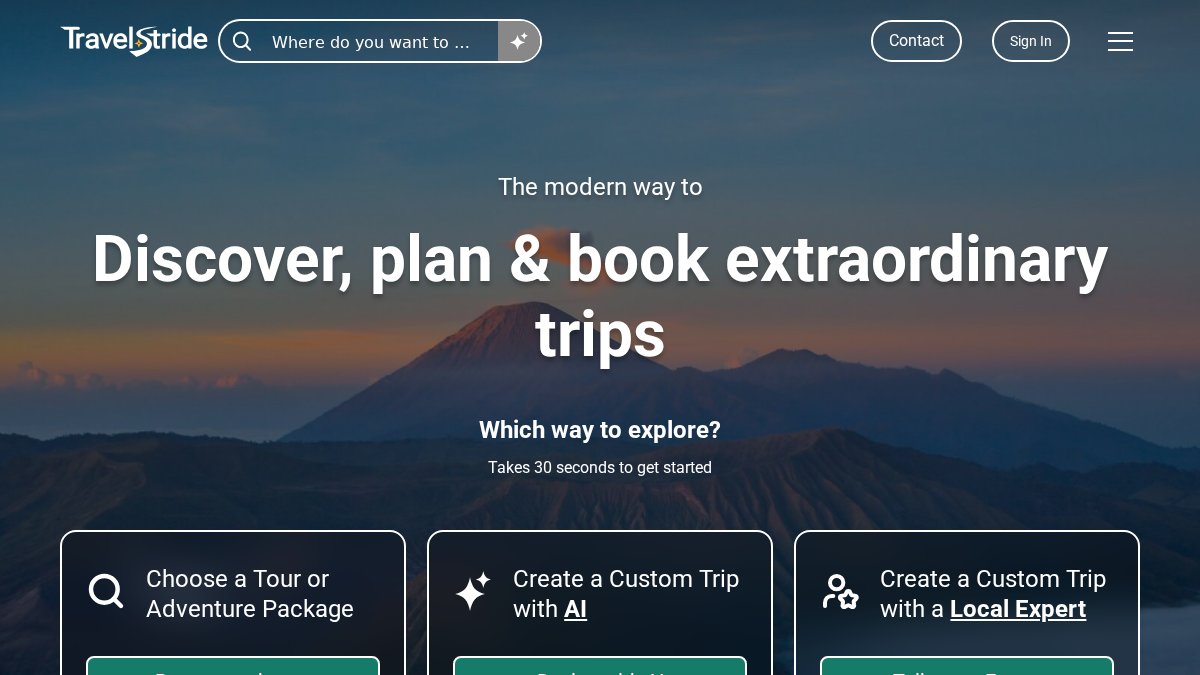 Screenshot of travelstride.com interface