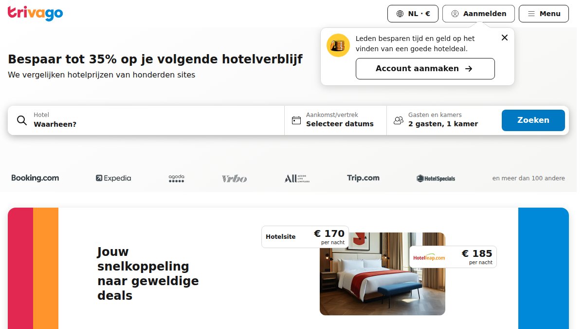 Screenshot of trivago.nl interface