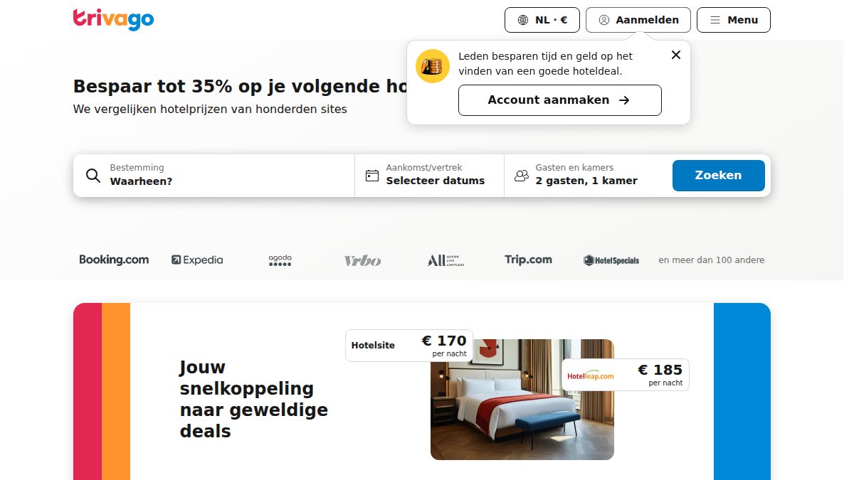 Screenshot of trivago.nl interface