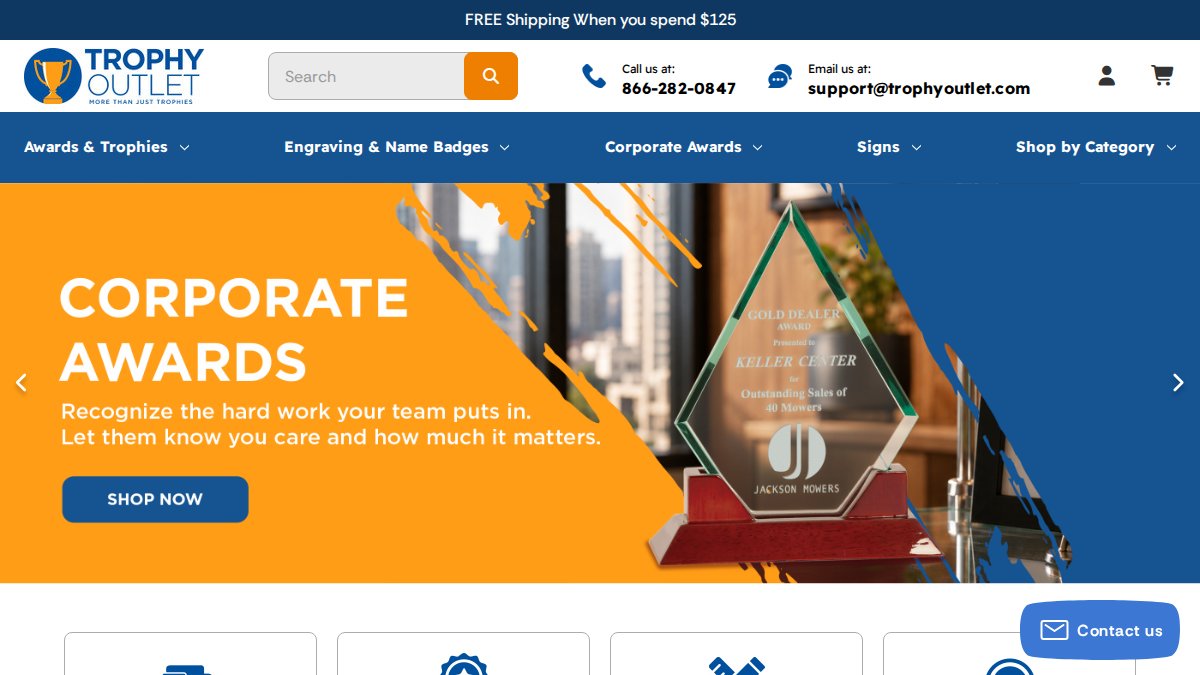 Screenshot of trophyoutlet.com interface