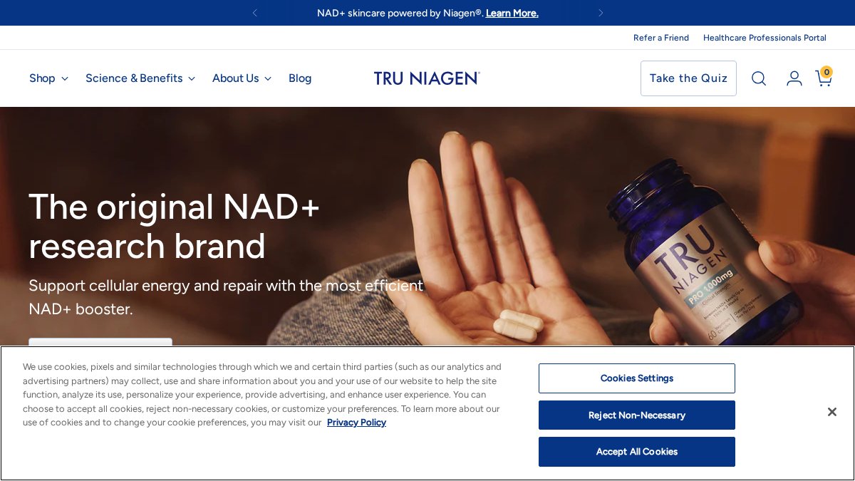Screenshot of truniagen.com interface