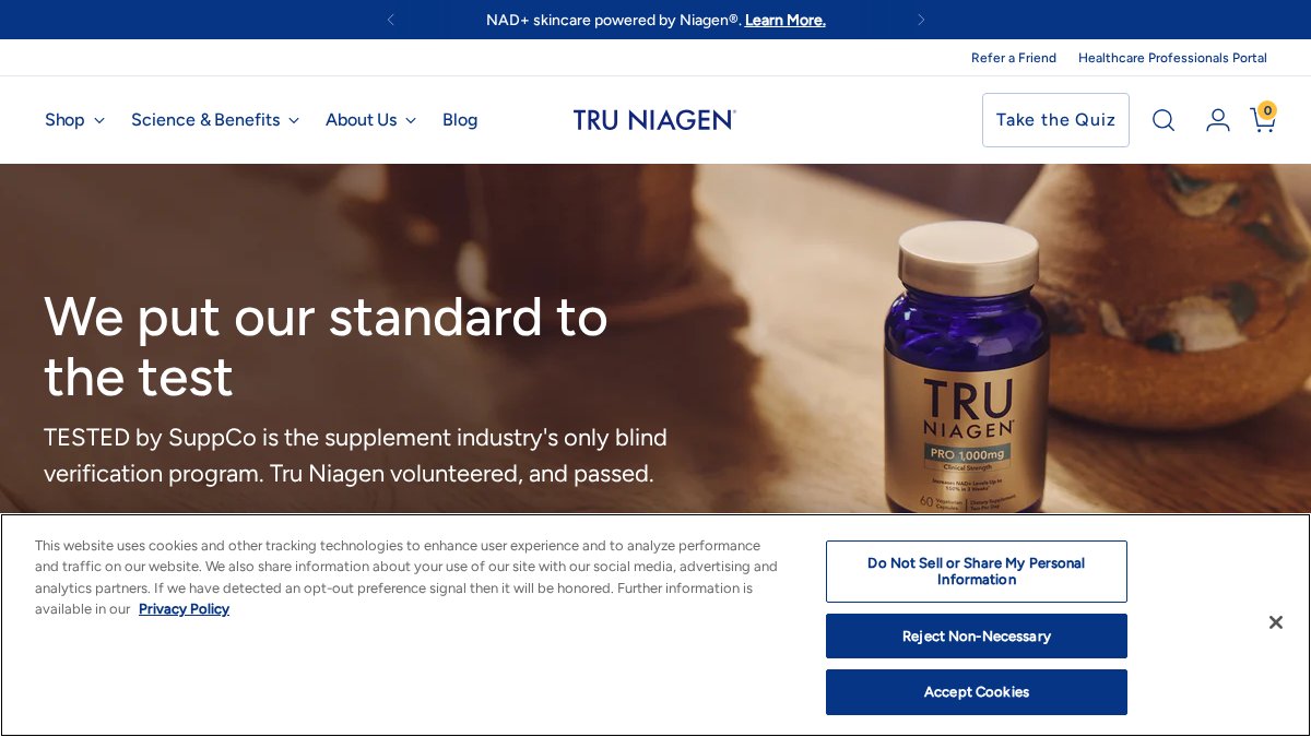 Screenshot of truniagen.com interface