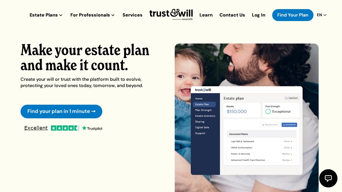 Screenshot of trustandwill.com interface