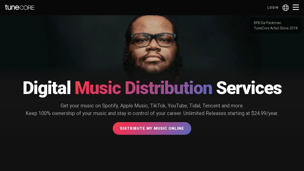 Screenshot of tunecore.com interface
