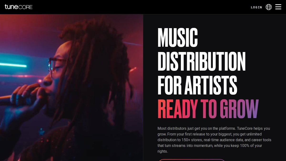Screenshot of tunecore.com interface