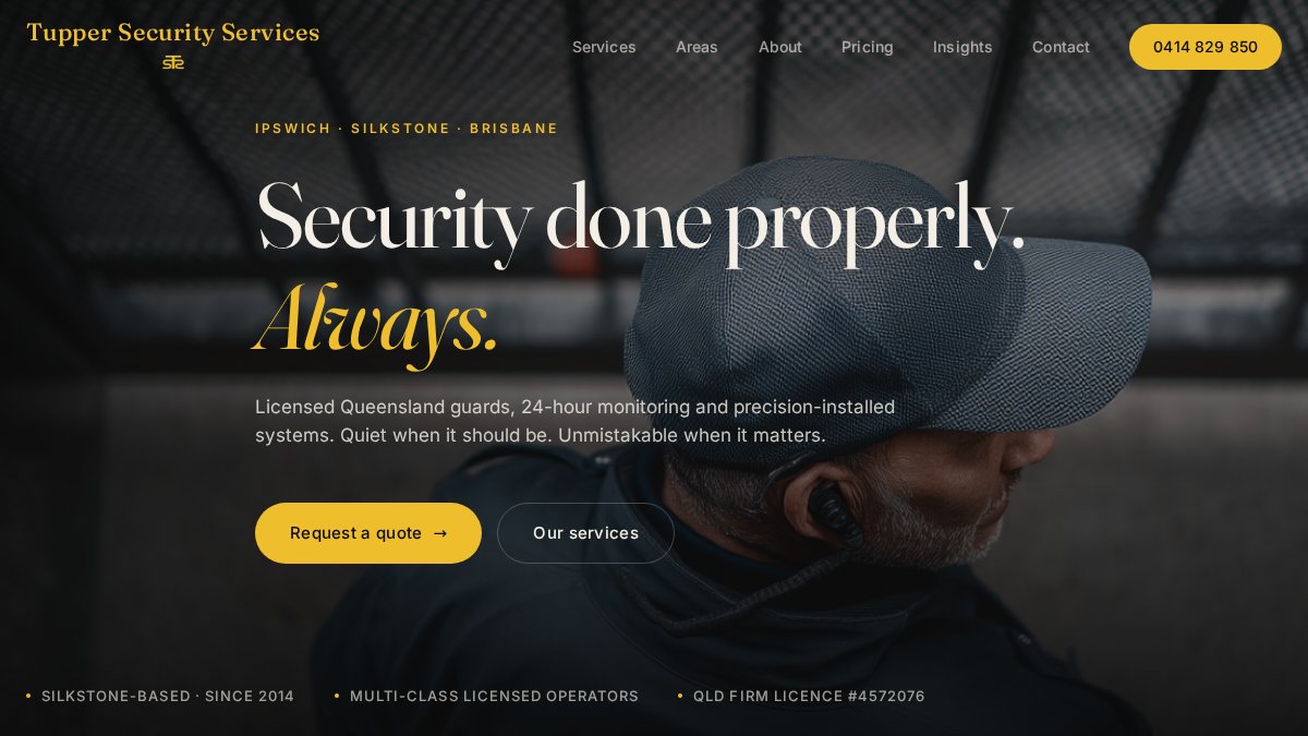 Screenshot of tuppersecurityservices.com.au interface