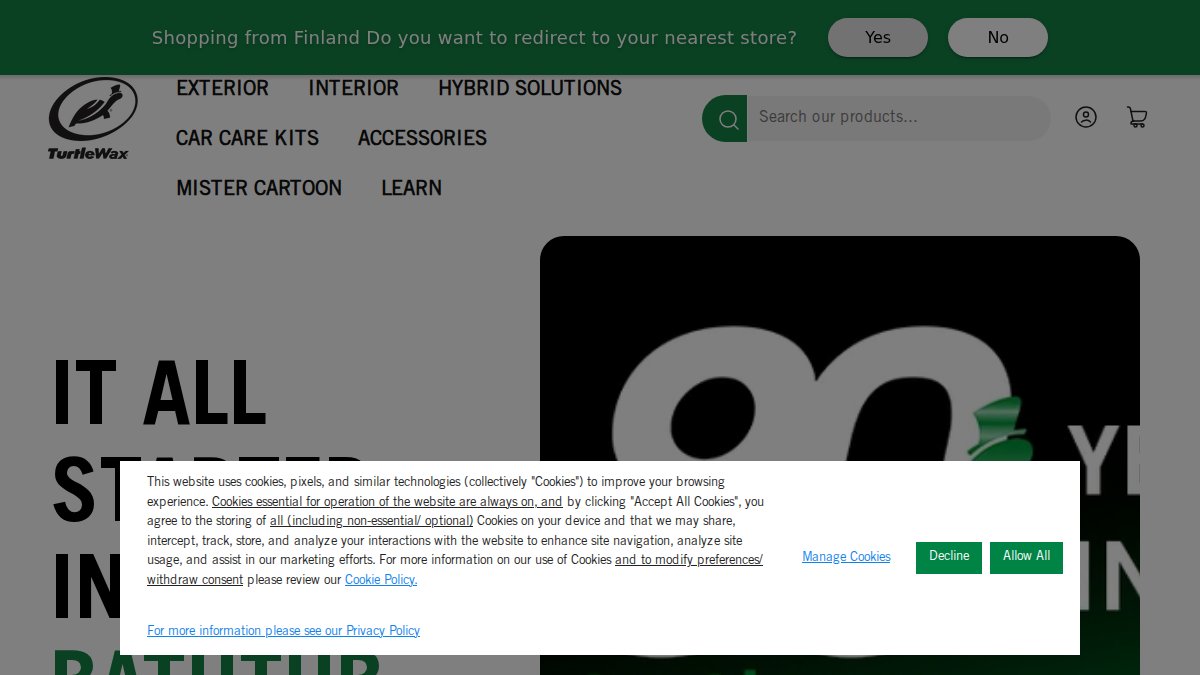 Screenshot of turtlewax.com interface
